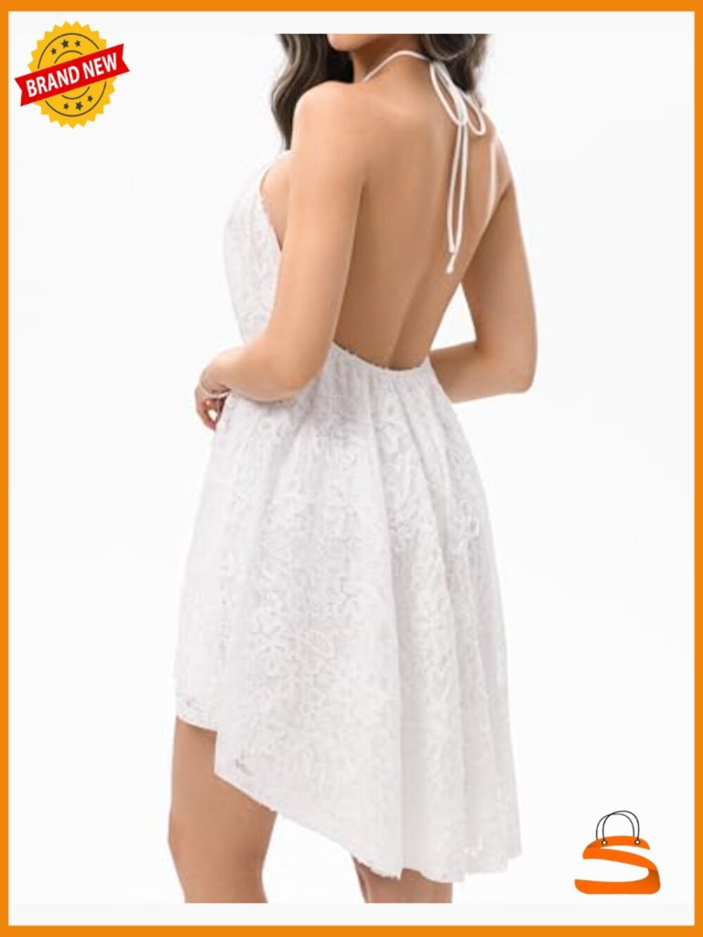 Off Shoulder Backless Lace Mini Dress A-Line Sundress - Picture 2 of 6